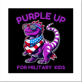 Purple Up For Military Kids Month Of Military Child T-Rex Posters and Art